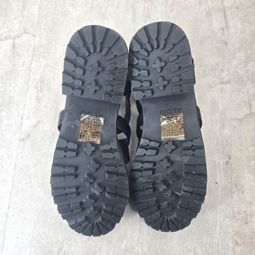 Aldo Fisherman Sandals Sz 7 Black Leather Grunge Goth Strappy Caged Chunky Lug - Picture 7 of 12